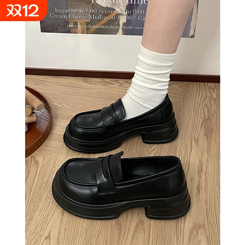 黑色英伦风小皮鞋女春秋2025新款日系jk百搭厚底粗跟乐福单鞋高跟