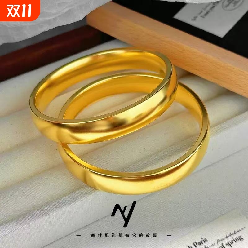 古法传承金店同款合金轮胎镯子素圈宽版手镯时尚手环镀金亮面磨砂