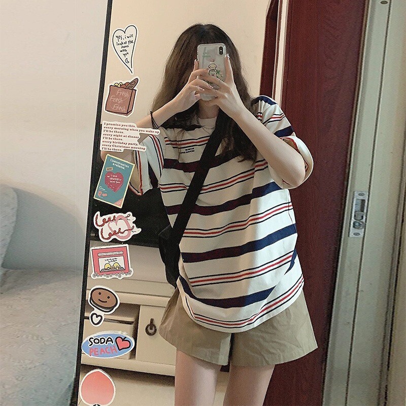 哺乳上衣夏天款条纹圆领T恤衫套装产后喂奶衣服哺乳衣外出辣妈款