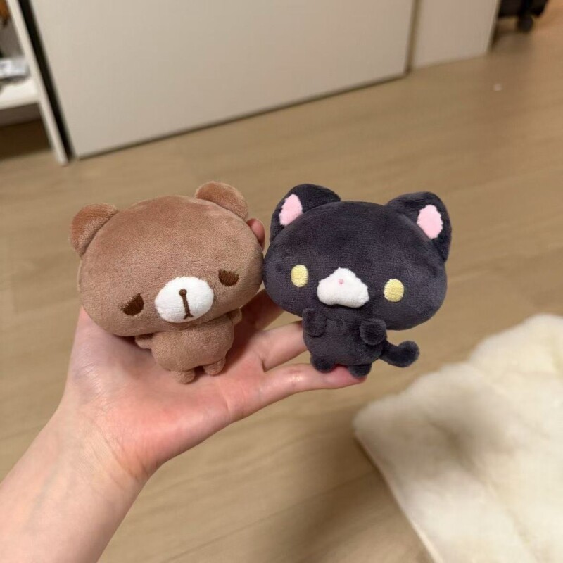 呆萌棕熊小黑猫毛绒挂件日系可爱迷你玩偶包包挂饰少女心钥匙扣图片