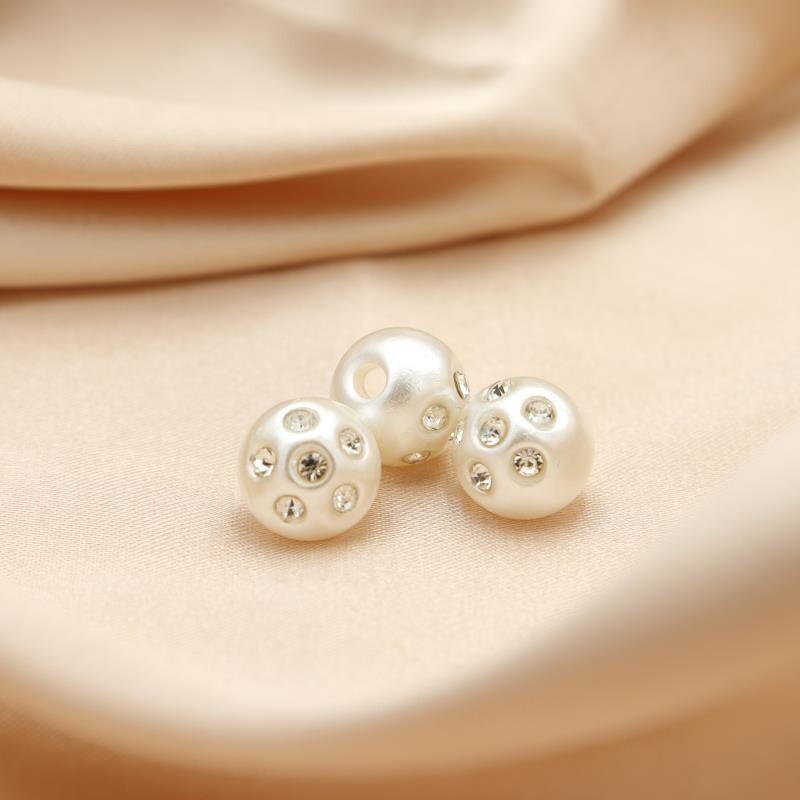 珍珠镶水钻纽扣毛衣开衫儿童服装斜孔钮扣衬衫连衣裙圆形DIY扣子