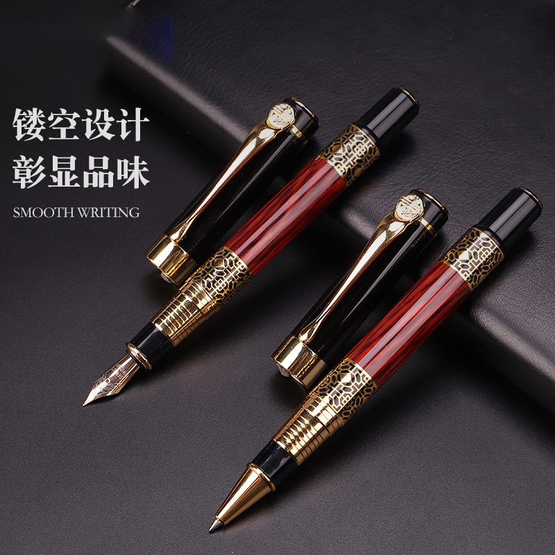 新款高颜值红木檀木钢笔实木金属美工钢笔学生商务钢笔礼盒套装办公老师书写练字墨水笔高档精致