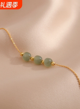 S925纯银三生三世和田玉项链女简约轻奢高级感锁骨链热销配饰