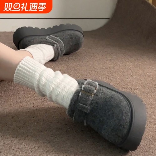 南在南方灰色增高厚底加绒加厚棉鞋女款2025冬季保暖勃肯鞋子毛绒