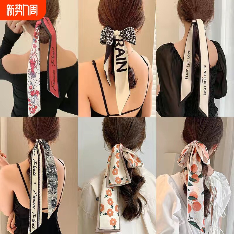 法式网红发带女生丝巾复古蝴蝶结绑发飘带细窄多功能包包丝带套装