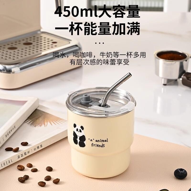 304不锈钢儿童水杯带盖喝水小杯子宝宝防摔吸管杯学饮杯便携咖啡