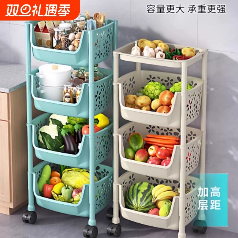 厨房置物架放菜落地多层多功能收纳筐家用可移动小推车子蔬菜零食