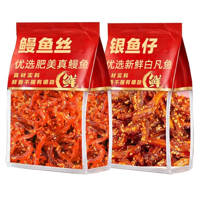 蜜汁鳗鱼丝银鱼仔香辣甜辣开袋即食解馋休闲零食小吃海味下酒菜