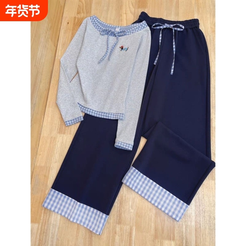 女童春秋新款假两件撞色秋装腊肠狗长袖打底T恤休闲直筒裤两套装,童装/婴儿装/亲子装,套装,淘宝优惠券,粉丝福利购,淘宝优惠卷