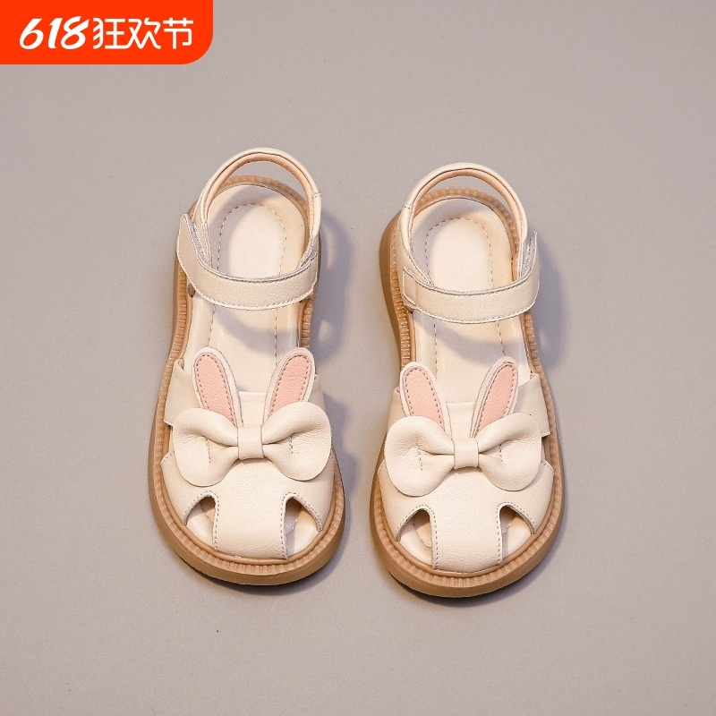 女童鞋子儿童小公主鞋2025新款夏季宝宝软底真皮包头凉鞋粉色轻便