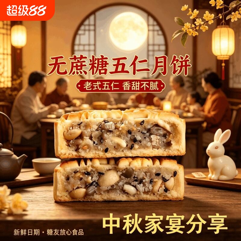 广式月饼木糖醇代糖负担少手工糕点糖尿人专用代餐零食图片