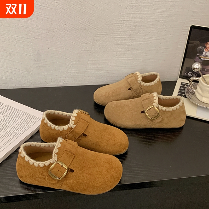 厚底内增高全包勃肯鞋女2025秋季新款休闲乐福鞋博肯单鞋豆豆鞋子