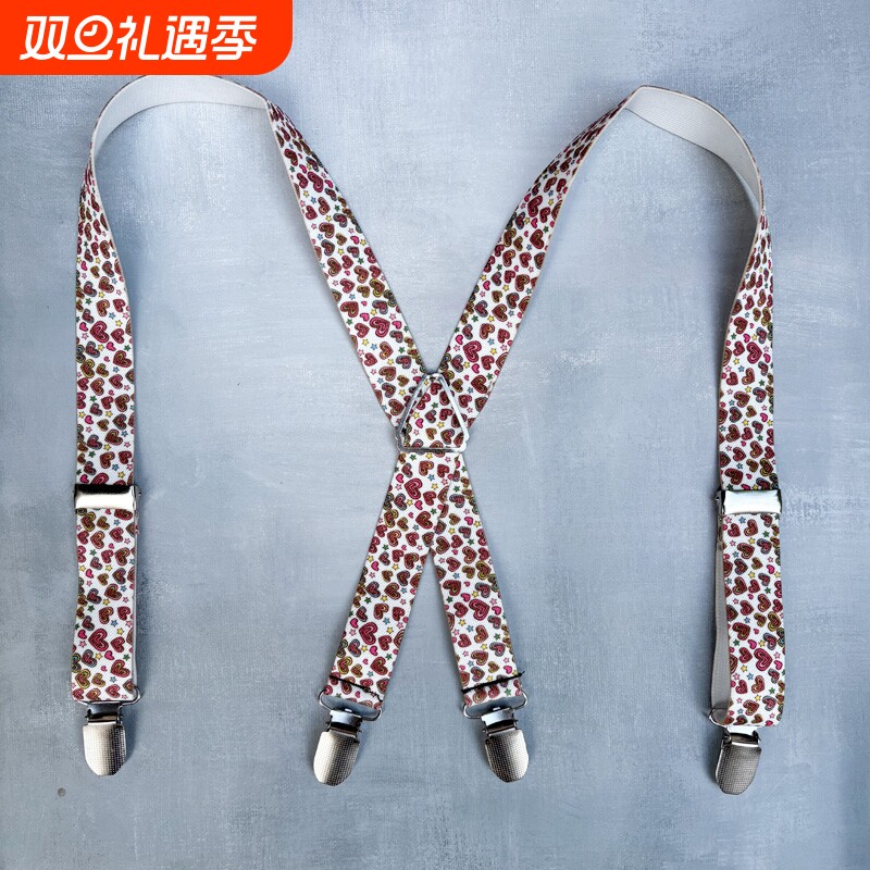 英伦风四夹背带裤背带夹可调节成人背带儿童吊裤带弹力织带松紧