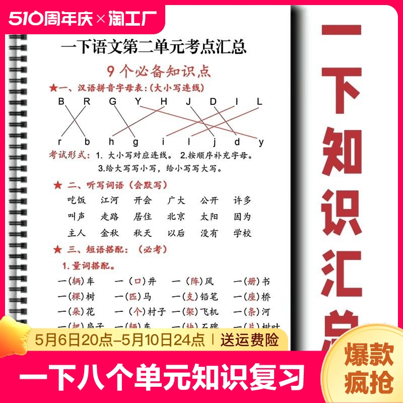 部编人教版课本同步小学语文一年级下册每单元考点汇总必备知识点总复习重点知识清单老师推荐易错重期中期末考试复习练习 书籍/杂志/报纸 练字本/练字板 原图主图