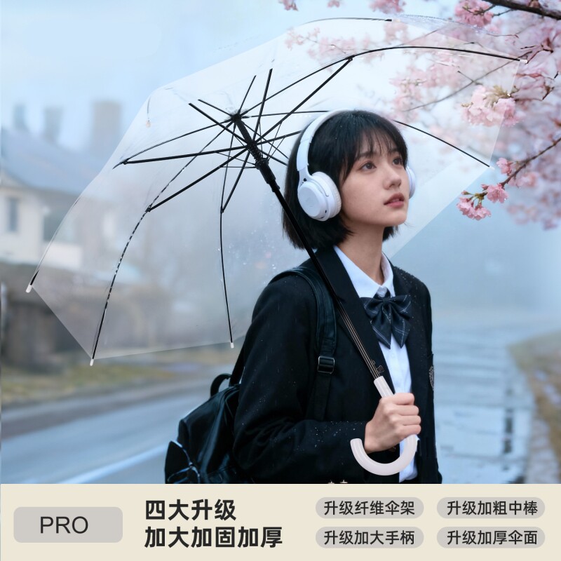 透明长杆雨伞8K加粗纤维加大手柄