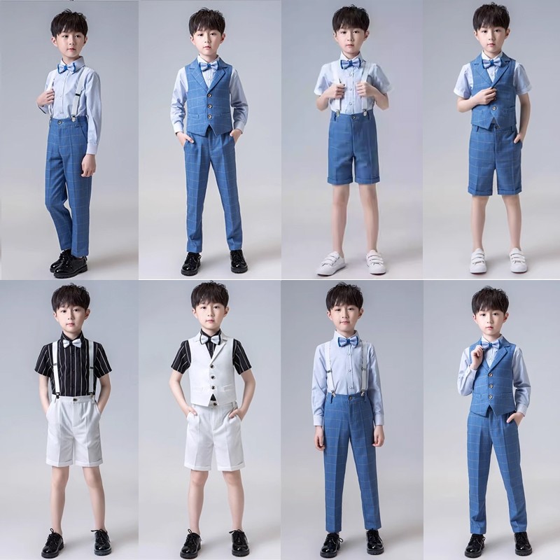 男童礼服儿童西装套装主持人演出服小男孩朗诵表演服衬衫纯棉蓝色