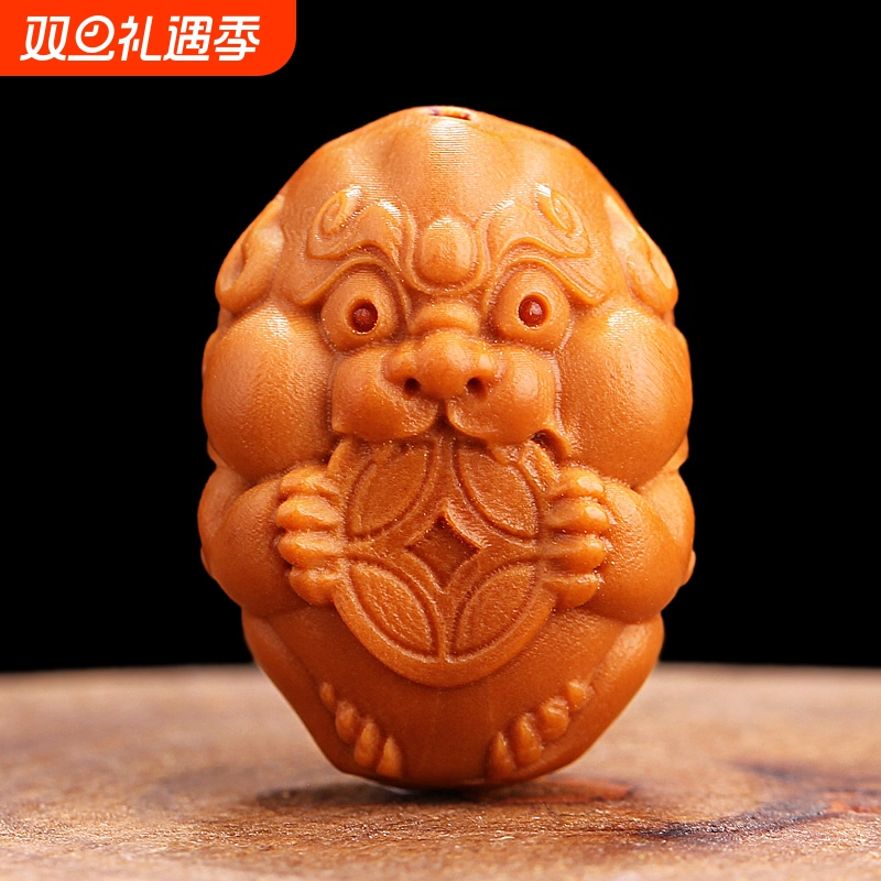 橄榄核胡单粒籽财神吊坠背云车钥匙扣挂件雕刻手把串文玩人物配饰