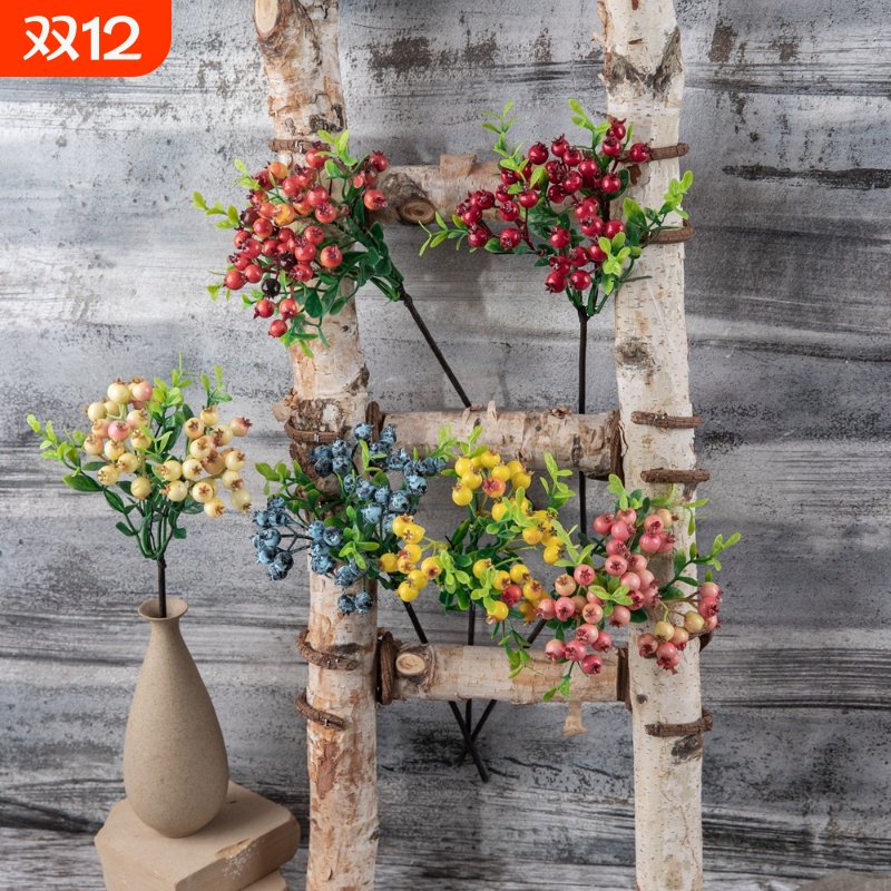 豆枝圣诞浆果仿真花家居装饰婚庆手捧花路引花墙假花店铺装饰逼真