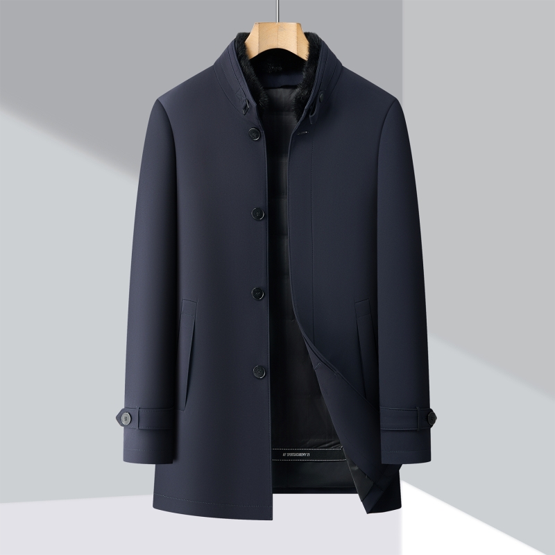 2025中年男风衣中款爸爸装90绒羽绒服高档商务休闲外套保暖上衣