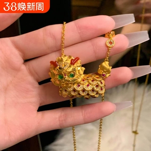 【瑞麟纳福】镂空麒麟项链红绿点睛花丝国潮招财神兽新年毛衣链新