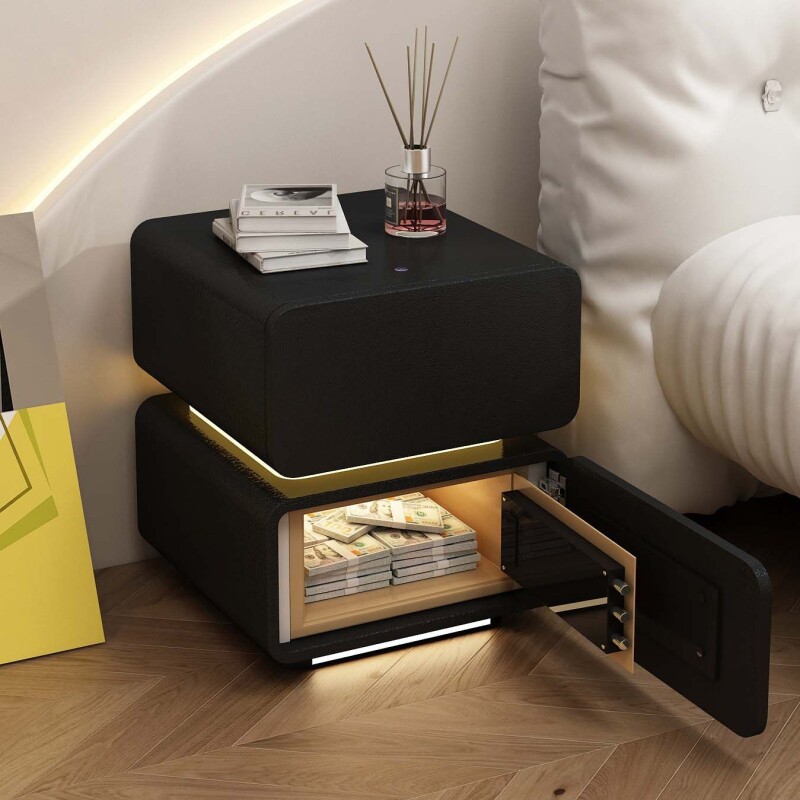 c智能悬浮带保险箱床头柜轻奢高级感2024新款柜子实木卧室主卧带