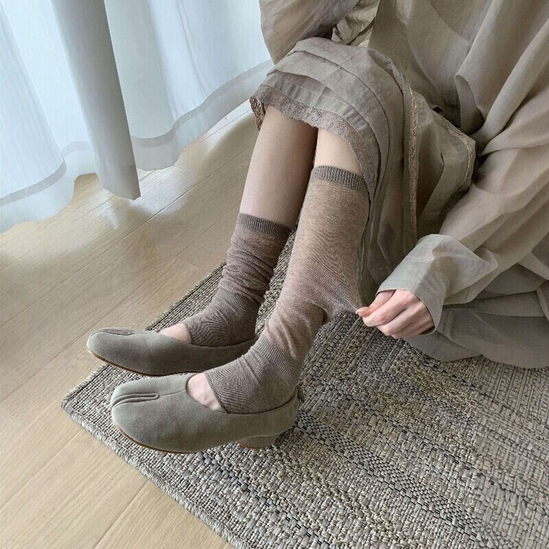 踩脚过膝袜女夏季超薄微透竹纤维防晒小腿袜套防滑堆堆中筒袜腿套图片
