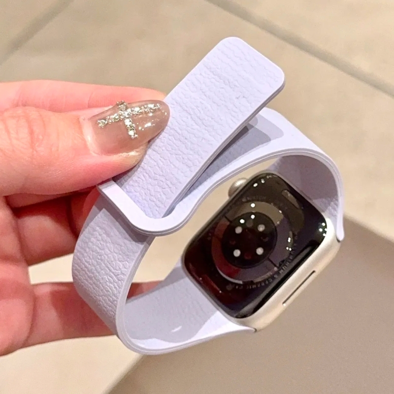 新磁吸荔枝纹硅胶表带适用于applewatch10苹果S11手表iwatch987SE