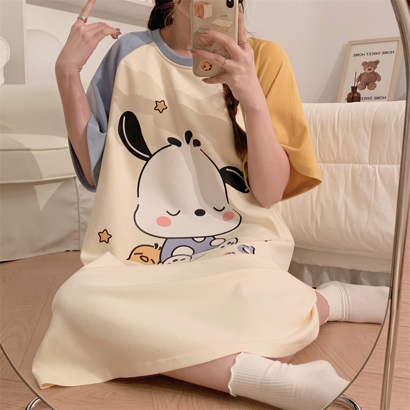 帕兰朵睡裙夏季女纯棉短袖卡通网红睡衣女夏天宽松女士裙子家居服