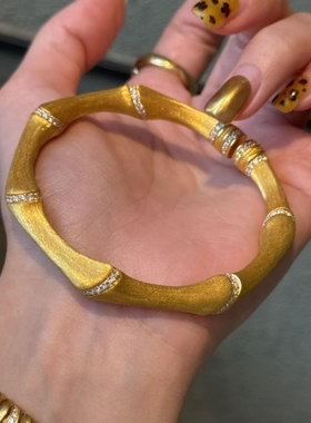 富贵竹节节高升爆款丝绸手镯镶嵌金色拉丝女轻奢手环小众设计手饰