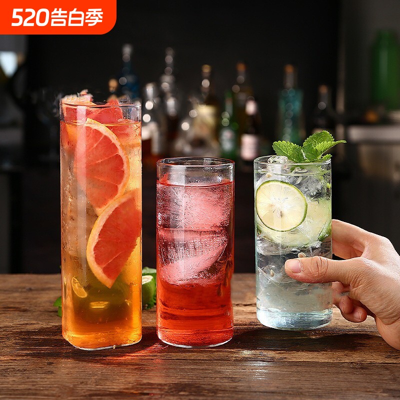 耐热玻璃牛奶杯网红冰咖啡杯冷饮杯ins方形直身圆形鸡尾酒果汁杯
