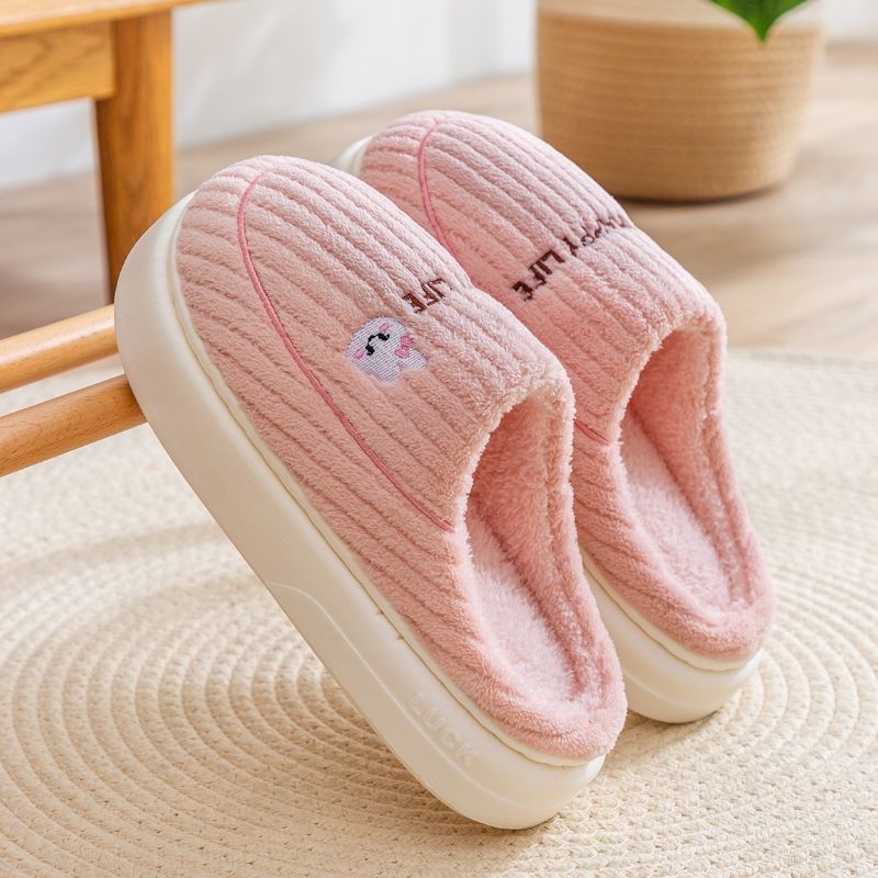 棉拖鞋女款秋冬季月子室内家居家防滑厚底踩屎感毛毛绒保暖情侣男