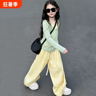 女童春装多巴胺套装2026新款春夏款长袖T恤女孩防晒衣三件套薄款