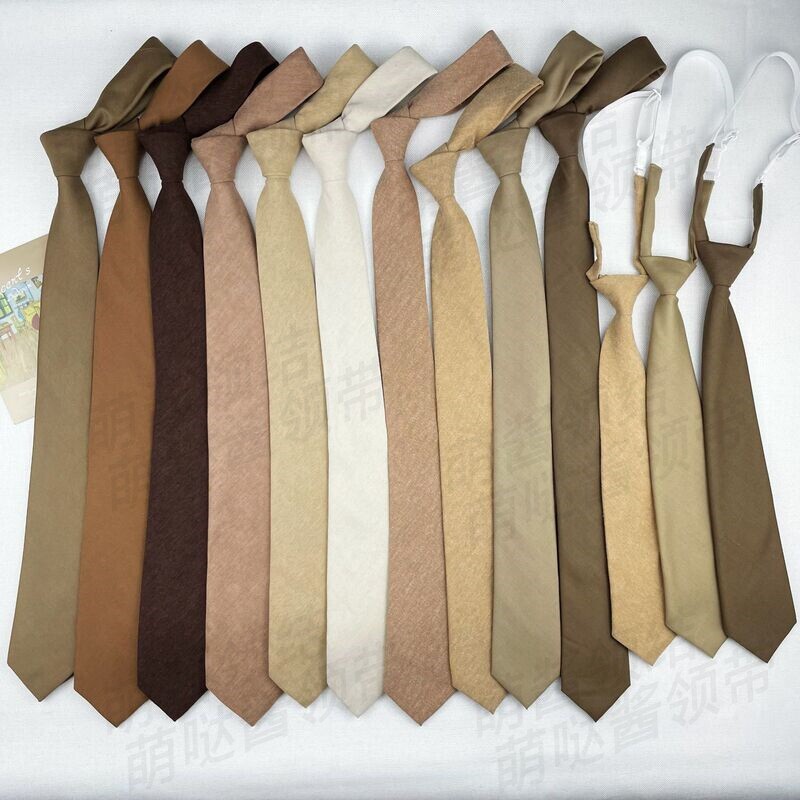 棕色复古卡其色咖啡色棉质领带手打纯色懒人免打女英伦学院风男潮