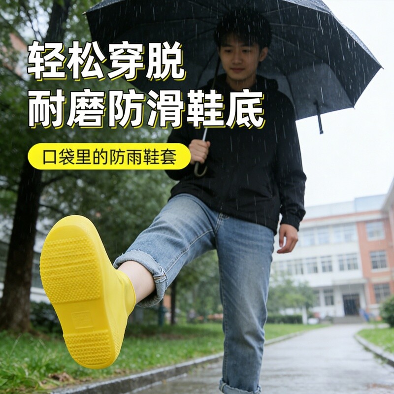 雨鞋套防滑加厚耐磨乳胶防水鞋套户外防雨男女雨靴套便携中筒靴套