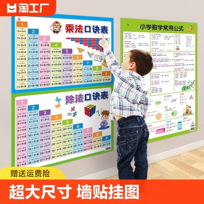 墙贴乘法口诀表小学数学公式大全2023新小学生挂图知识点识字认识拼音九九乘除法加减一年级二年级基础训练