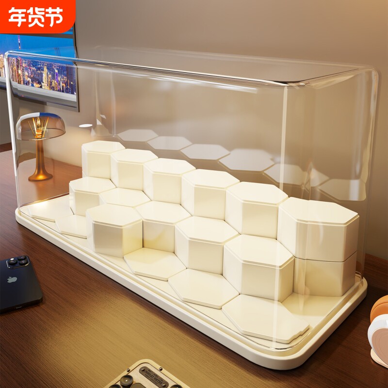 盲盒展示架大号透明防尘适用泡泡玛陈列柜台面分成透明可视放置架