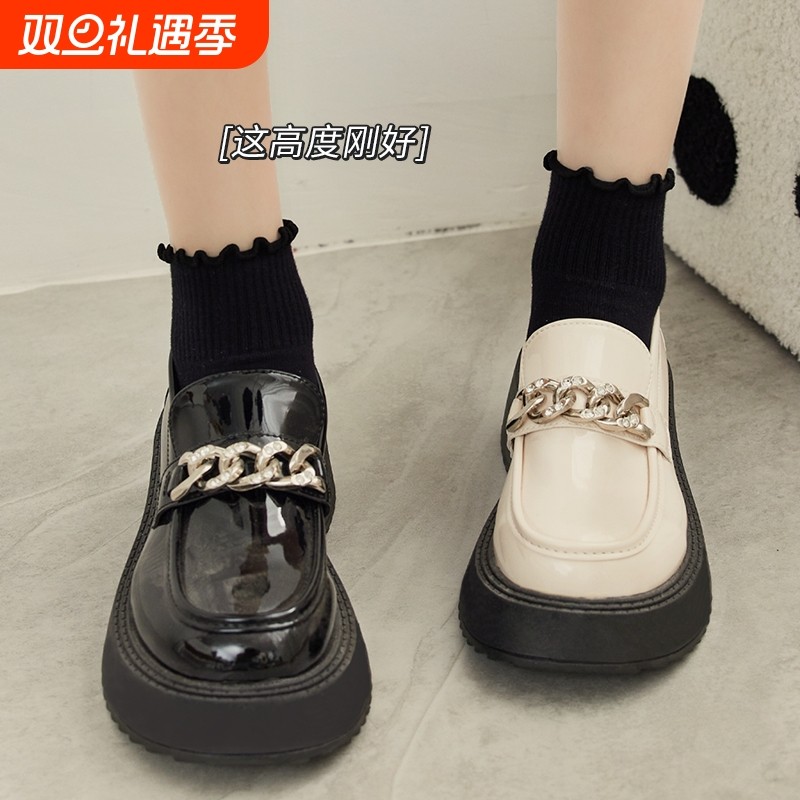 黑色乐福鞋袜子女配小皮鞋夏薄款纯棉木耳花边短筒袜玛丽珍中筒袜