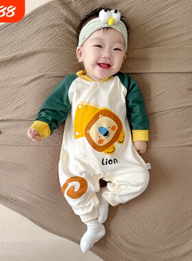 0-36月新生婴儿衣服秋季宝宝纯棉连体衣春秋冬款男童长袖哈衣爬服