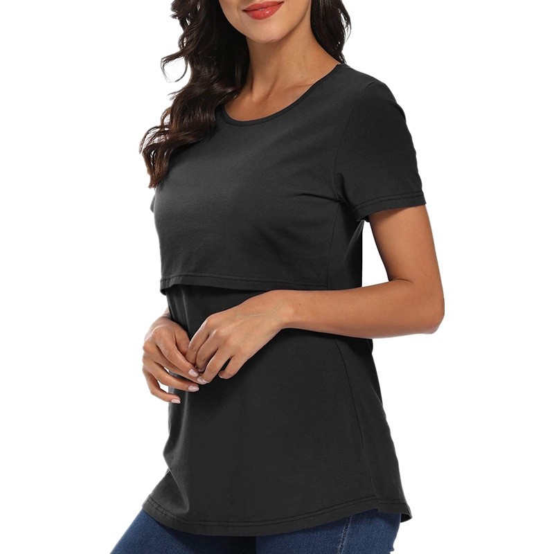 欧美哺乳衣外出辣妈款孕妇上衣夏季打底衫喂奶t恤孕妇短袖月子服