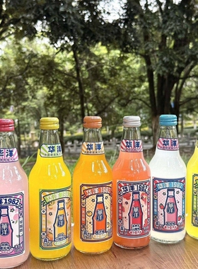华洋1982果汁汽水358ml*6瓶碳酸饮料真玻璃瓶网红装山楂荔枝瓶装