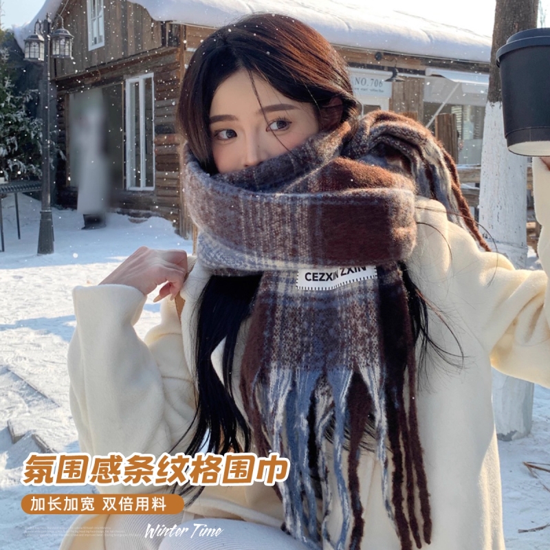 围巾女秋冬季2025新款格子韩系加厚英伦风披肩高级感氛围保暖围脖