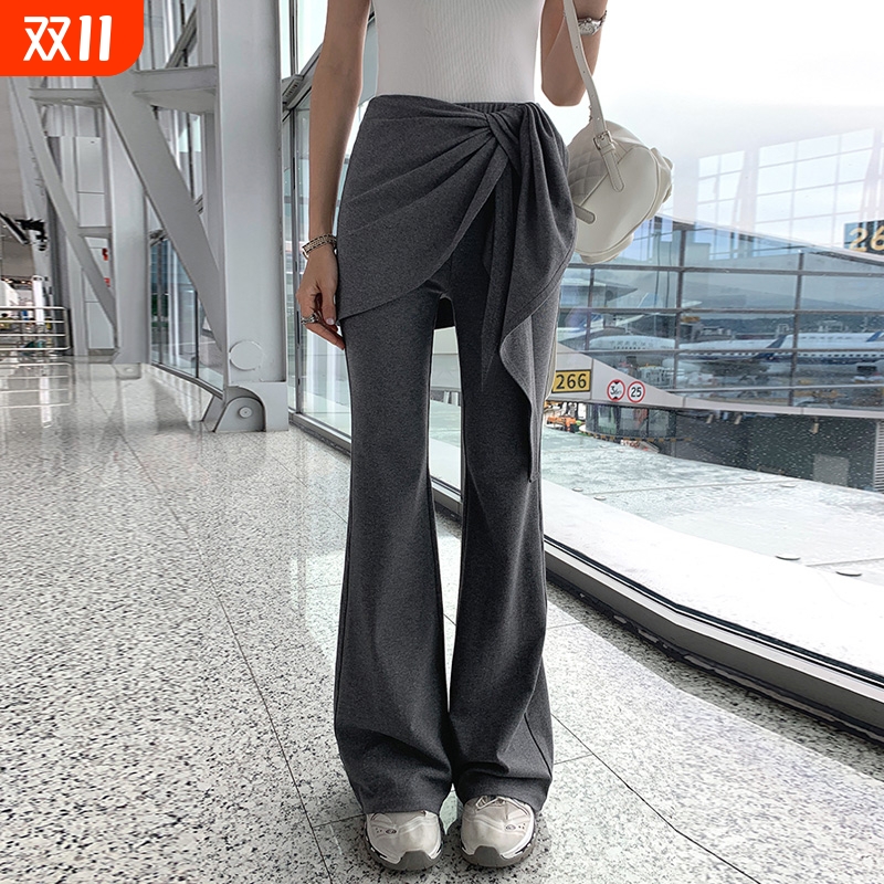 假两件系带微喇叭裤女夏季薄款显瘦显腿长休闲瑜伽裤运动健身裤子