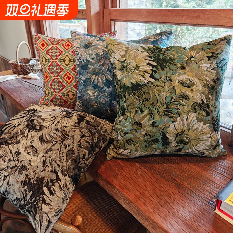 法式莫奈油画棉麻风抱枕沙发客厅靠枕套背垫不含芯靠垫飘窗样板间