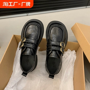 黑色乐福小皮鞋女2024新款英伦学院风jk百搭配裙子粗跟玛丽珍单鞋