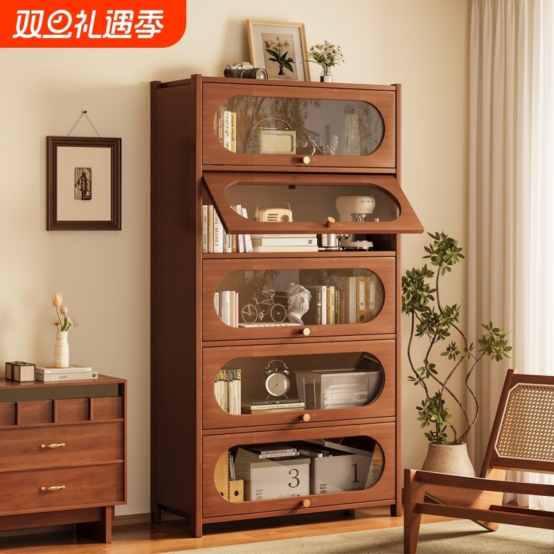 书架置物架落地书柜储物柜一体靠墙收纳实木带门防尘柜子置物柜