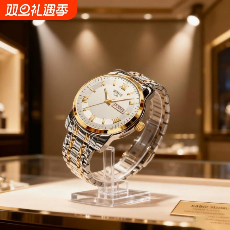 镂空男士手表男正品名牌全自动非机械表钢带男款商务防水石英腕表