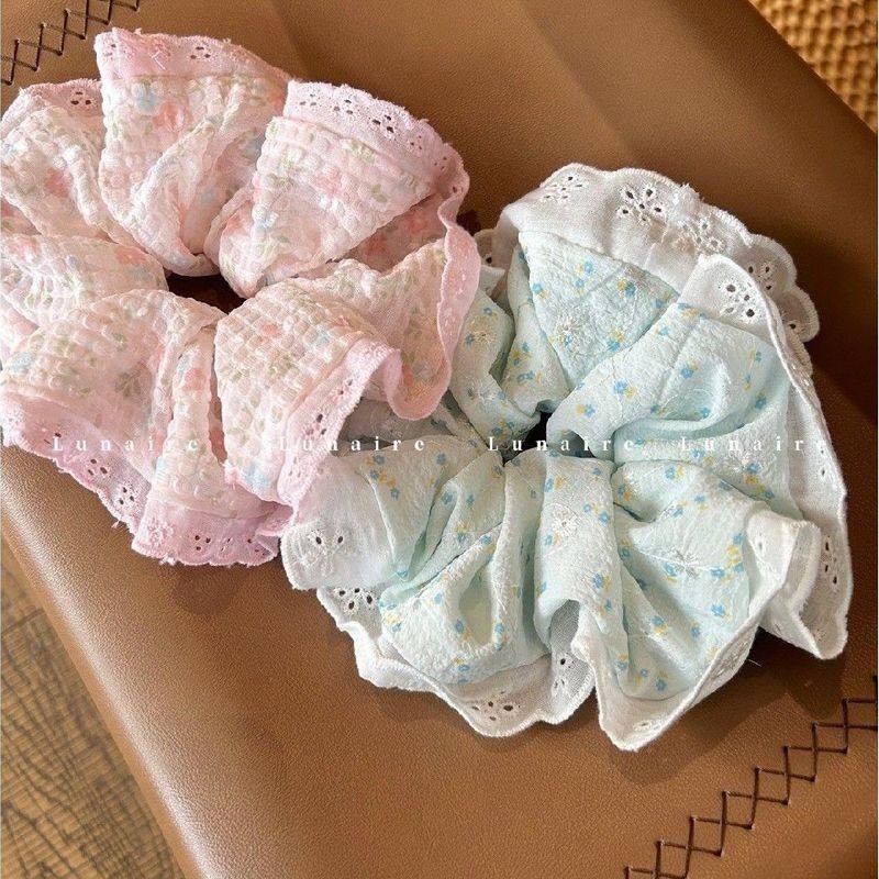 自制春夏小清新碎花大肠发圈女韩系甜美可爱少女蕾丝边头绳头饰