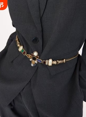 波西米亚拼色多元素做旧款腰带腰链欧美皮带复古中古设计感饰品女