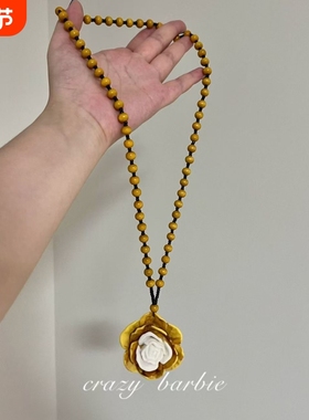 【枯木逢春】新中式黄色山茶花项链长款卫衣链毛衣链高级感吊坠女