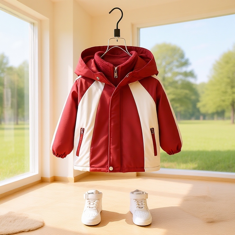 男童三合一冲锋衣外套春秋款2025新款儿童秋冬季可红色黑色